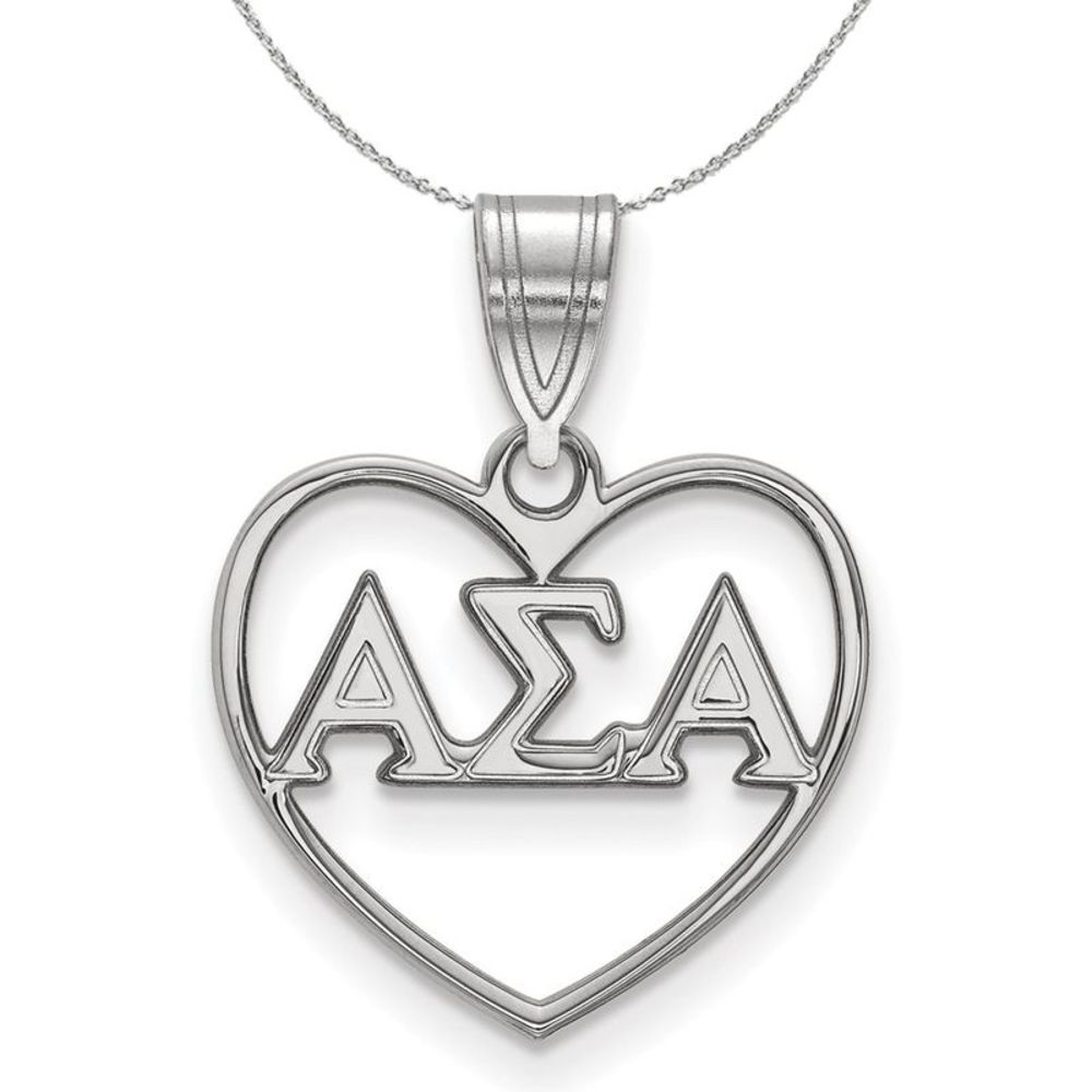 Sterling Silver Alpha Sigma Alpha Heart Greek Necklace - 16 Inch
